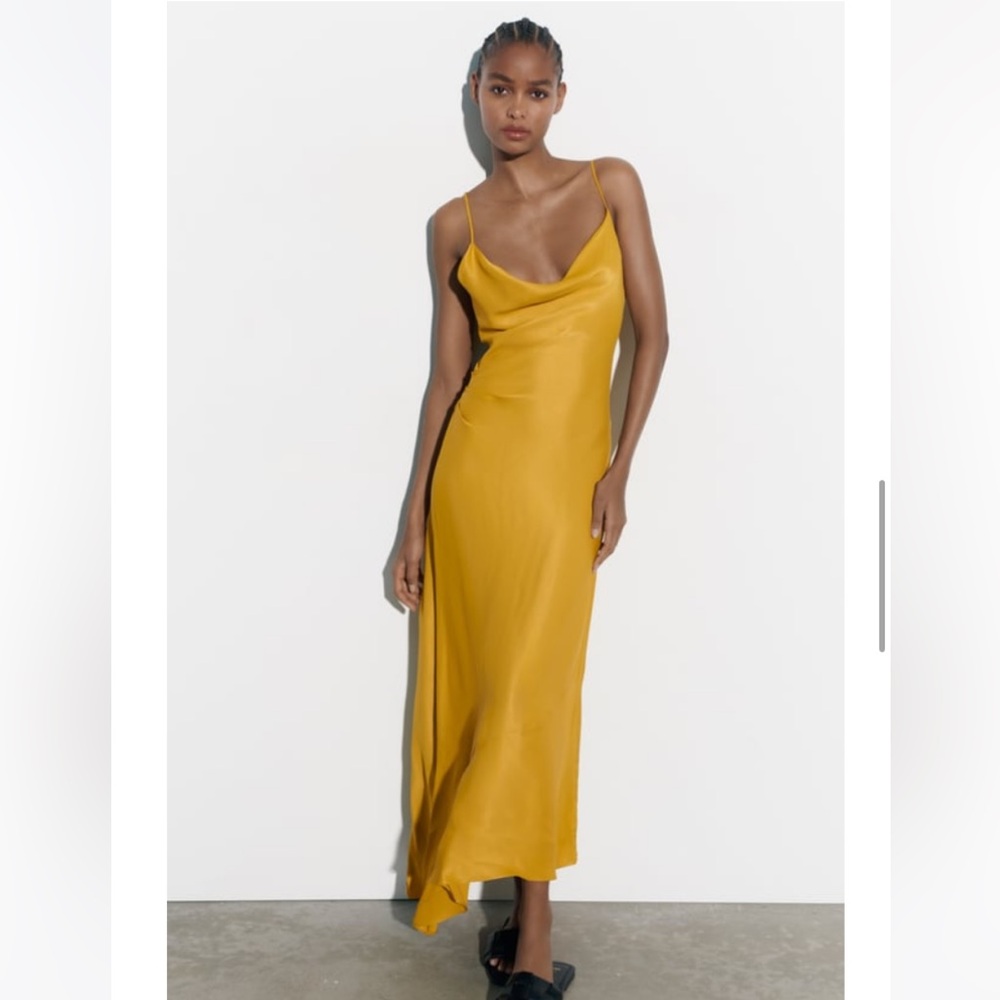 SATIN EFFECT SLIP DRESS, MUSTARD, XS